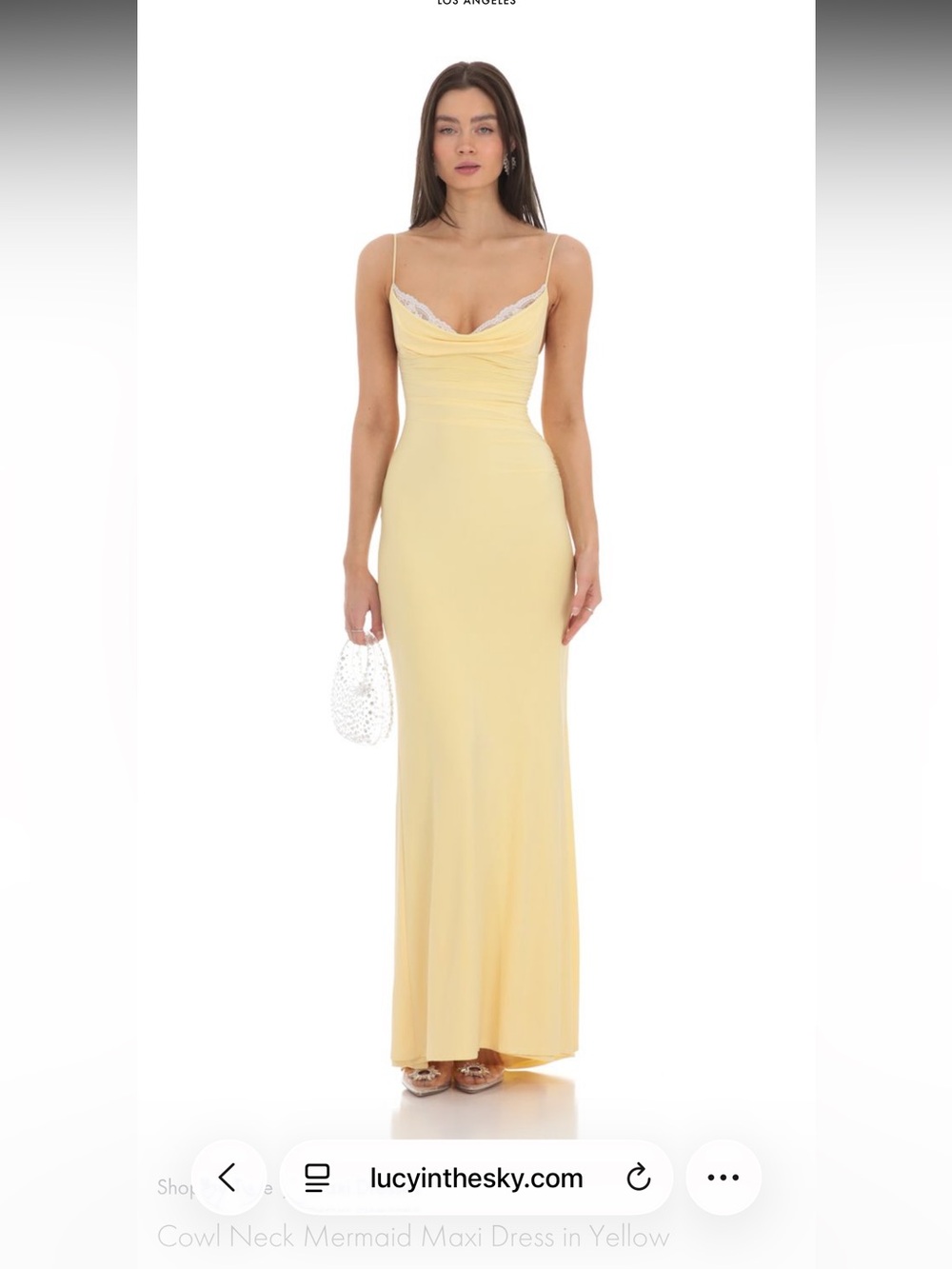 Lucy in the Sky Cowl Neck Mermaid Maxi Dress in Yellow